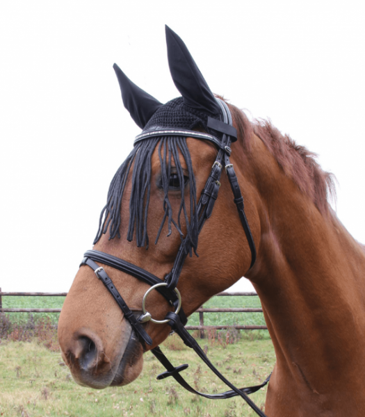 Fliegenohren mit Fransen schwarz Pony