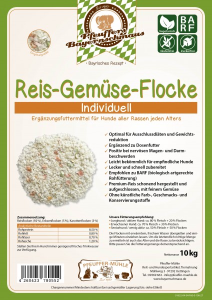 Pfeuffers Hundefutter Reis-Gemüse-Flocke 10kg