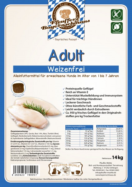 Pfeuffers Hundefutter Adult Weizenfrei 14kg