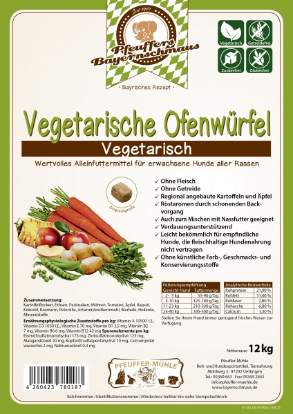 Pfeuffers Hundefutter vegetarische Ofenwürfel 12kg