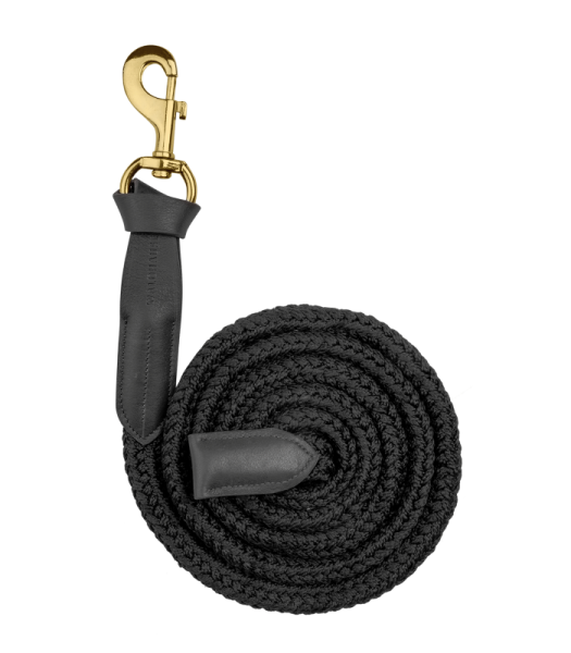 Führstrick Royal mit Lederdetails, schwarz