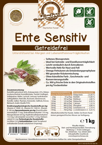 Pfeuffers Hundefutter Ente Sensitiv 1kg