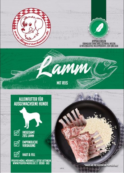 Bayernschmaus Hundefutter Lamm mit Reis 2Kg