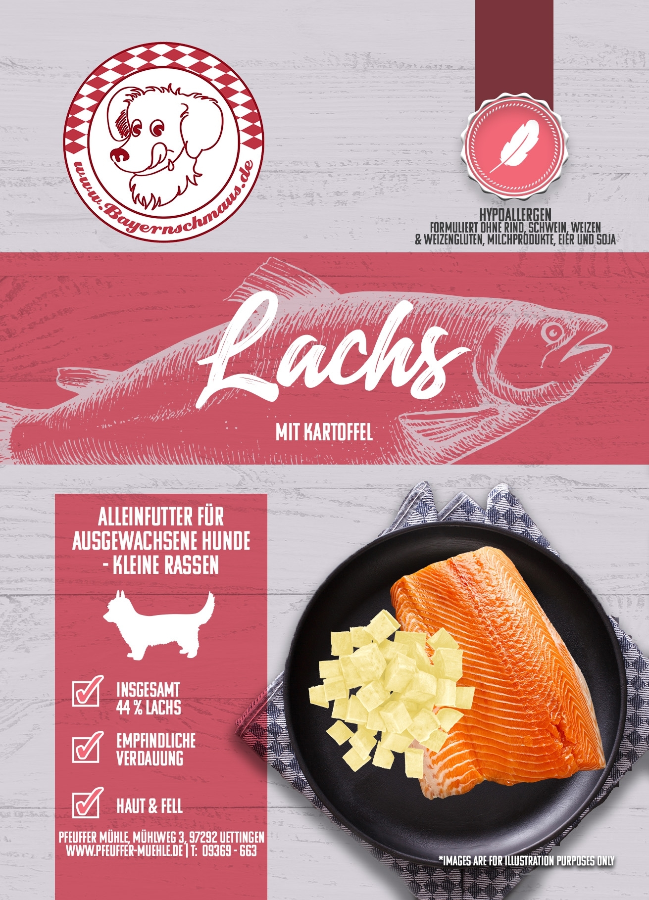 Bayernschmaus Hundefutter Lachs f kleine Hunde 2kg | Trockenfutter  weizenfrei | Bayernschmaus Trockenfutter | Hundefutter | Hund |  Pfeuffer-Mhle | Reit- und Hundesportartikel, Tiernahrung