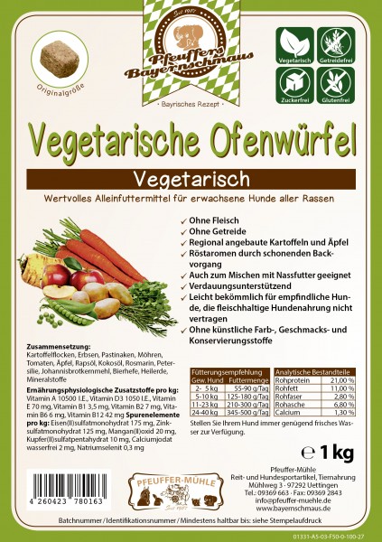 Pfeuffers Hundefutter vegetarische Ofenwürfel 1kg