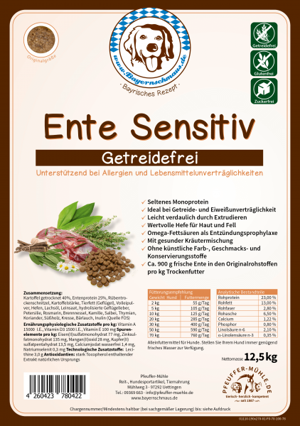 Pfeuffers Hundefutter Ente Sensitive 12,5 kg