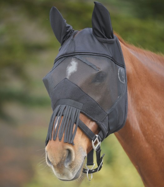 Fliegenmaske Premium mit Ohren, Nasenfransen sw VB