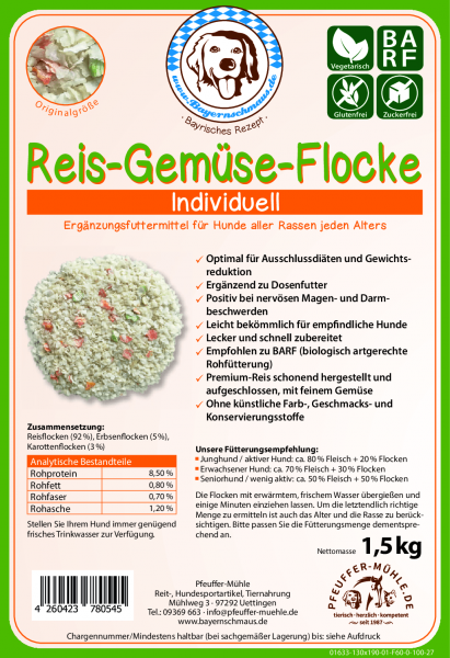 Pfeuffers Hundefutter Reis-Gemüse-Flocke 1,5kg