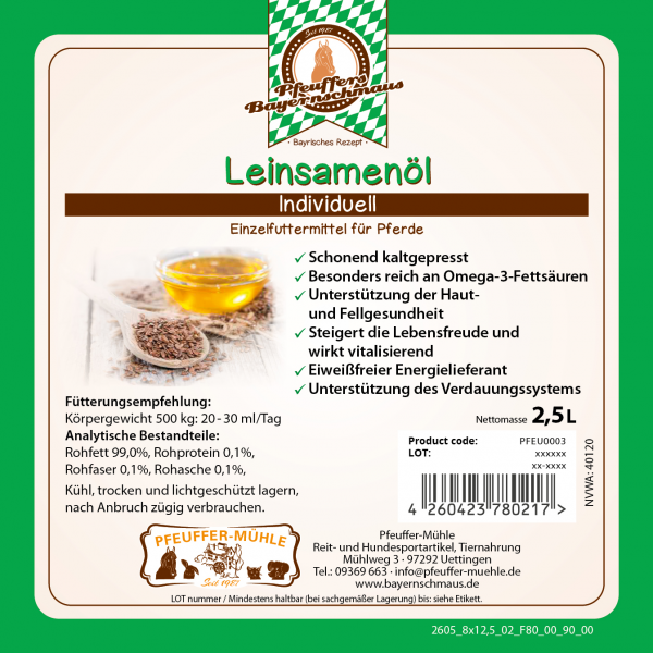 Pfeuffers Bayernschmaus Leinsamenöl 2,5 L