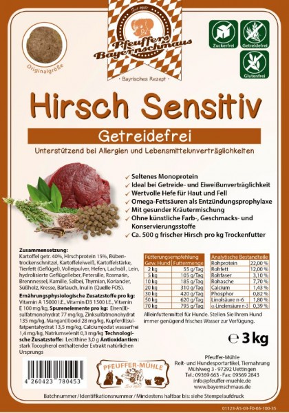 Pfeuffers Hundefutter Hirsch Sensitiv 3kg