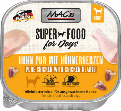 MACs Dog Schale Huhn pur mit Hhnerherzen 150g | getreidefreies Nafutter |  Nafutter | Hundefutter | Hund | Pfeuffer-Mhle | Reit- und  Hundesportartikel, Tiernahrung